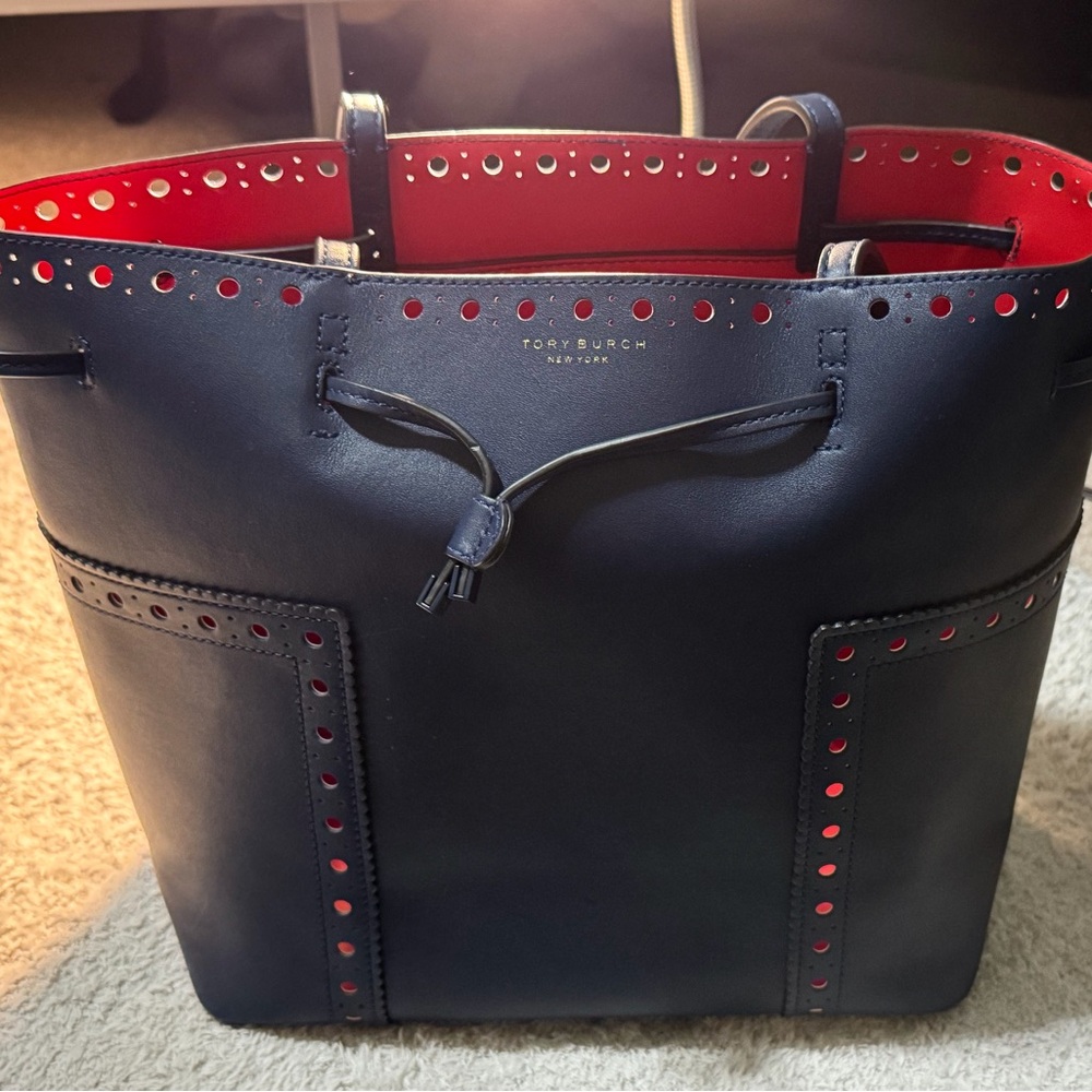 Tory Burch Navy and Red Tote Bag